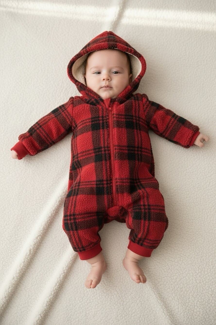 Carters Baby Boy's/Girls Hooded Fleece Plaid 1 Piece - Size 3-6m